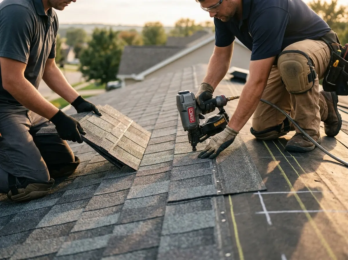 Professional roofer working on a residential roof in Southaven